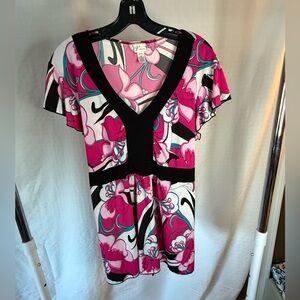 Venezia Pink and Black Floral V-Neck Blouse